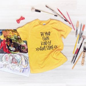 Be Your Own Kind of Awesome Tee from FiveWildHearts Shirt for Kids Empowering Clothing Flatlay Outfit of the Day OOTD - So Perfect for Little Minds