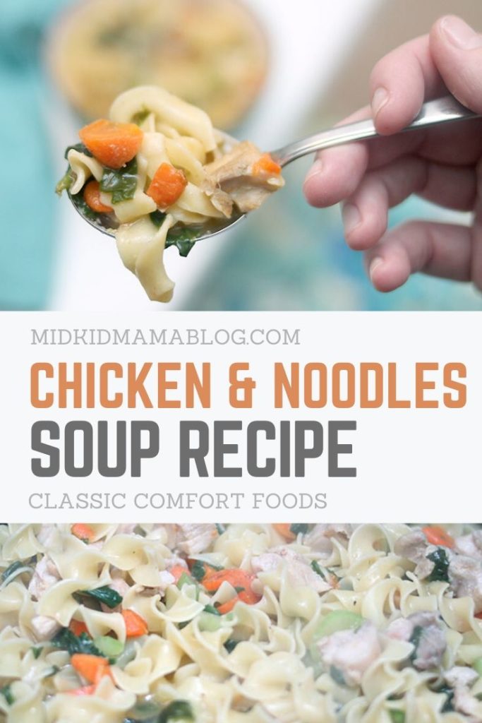 pin this recipe for later - hearty chicken and noodles soup recipe for the family