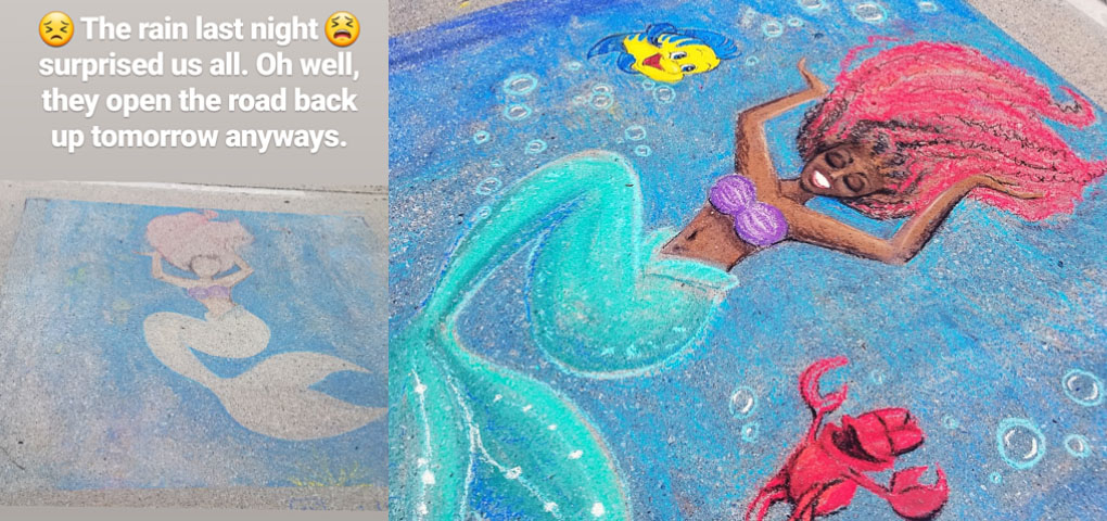 Rained out chalkwalk little mermaid street art