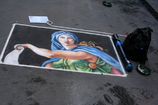 Street art chalk walk in Italy