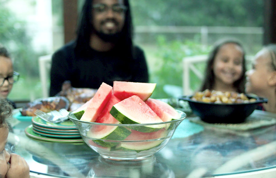 family gathered for a homemade meal